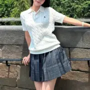 【現貨】Ra1ph Lauren Polo 小馬刺繡 麻花針織老錢風 polo衫短袖T恤 藏青/白色：圖片 9