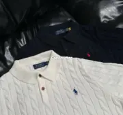 【現貨】Ra1ph Lauren Polo 小馬刺繡 麻花針織老錢風 polo衫短袖T恤 藏青/白色：圖片 11