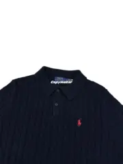 【現貨】Ra1ph Lauren Polo 小馬刺繡 麻花針織老錢風 polo衫短袖T恤 藏青/白色：圖片 16