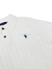 【現貨】Ra1ph Lauren Polo 小馬刺繡 麻花針織老錢風 polo衫短袖T恤 藏青/白色：圖片 23