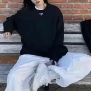 PRA 23FW 素色簡約 三角標小logo 鐵牌 大學T圓領衛衣長袖：圖片 4