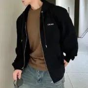 【現貨】CELIN 24FW 經典字母小LOGO印花 簡約素色 連帽外套夾克 黑色：圖片 5