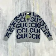 GUC 23FW 經典大字母嵌花 純羊毛 針織衫毛衣外套開衫：圖片 5