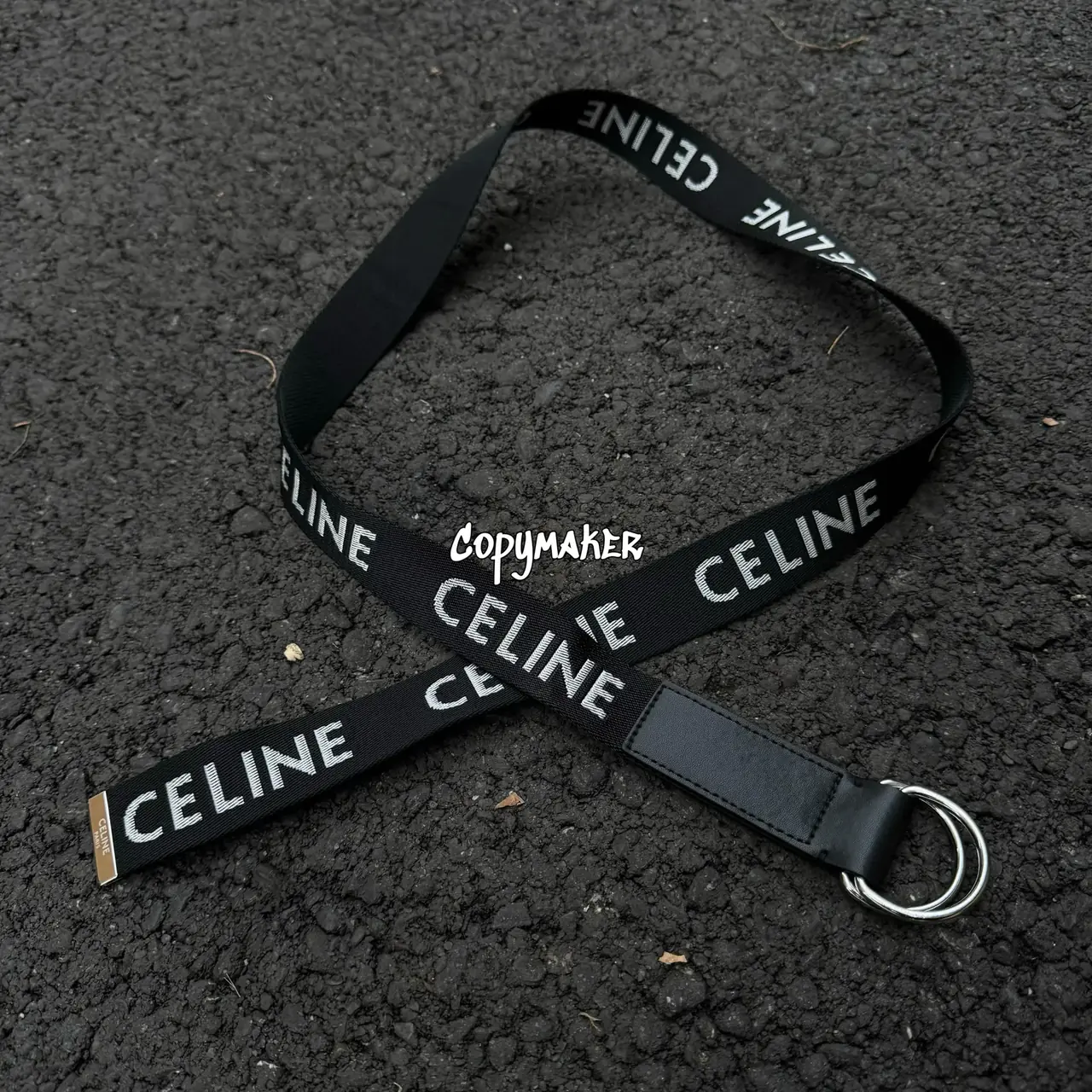 【過驗】CELIN 經典字母logo 牛皮 編織帆布腰帶皮帶 110CM