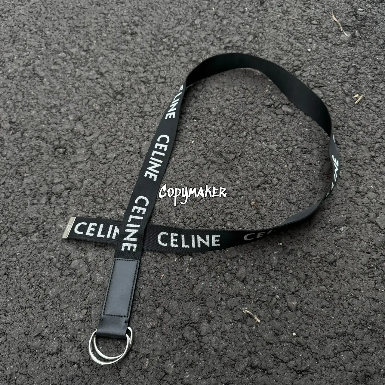 【過驗】CELIN 經典字母logo 牛皮 編織帆布腰帶皮帶 110CM