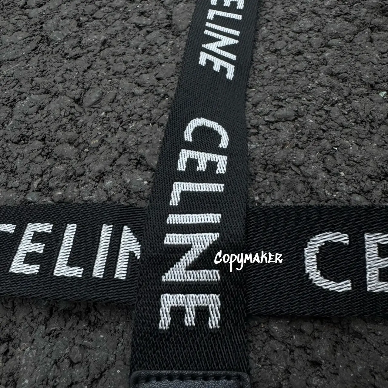 【過驗】CELIN 經典字母logo 牛皮 編織帆布腰帶皮帶 110CM