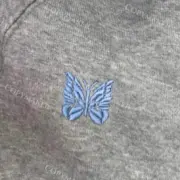 Needles x BEAMS 20FW 蝴蝶刺繡 復古織帶 大學T圓領衛衣長袖 灰拼接藍色：圖片 7