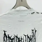 巴黎 BLC 24FW 歌德字母開裂印花 水洗破壞 長袖T恤衛衣大學T 冷白色：圖片 13