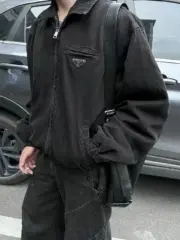 【預售】【原廠面料】PRA 24FW 棕色復古水洗褪色牛仔重磅3M棉服外套 HH原廠三角牌 短寬版型：圖片 4