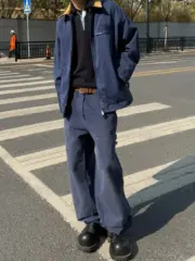 【預售】【雙11新品】PRA 25SS 素色簡約 皮質三角標 帆布伐木褲工裝褲長褲 霧藍：圖片 8