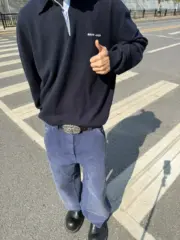 【預售】【雙11新品】PRA 25SS 素色簡約 皮質三角標 帆布伐木褲工裝褲長褲 霧藍：圖片 9