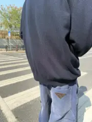 【預售】【雙11新品】PRA 25SS 素色簡約 皮質三角標 帆布伐木褲工裝褲長褲 霧藍：圖片 10