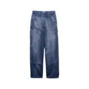 【預售】【雙11新品】PRA 25SS 素色簡約 皮質三角標 帆布伐木褲工裝褲長褲 霧藍：圖片 2