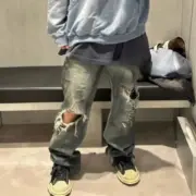 巴黎 BLC 23FW Baggy 水洗糜爛破洞大破壞泥染 丹寧牛仔褲 直筒褲 長褲：圖片 8