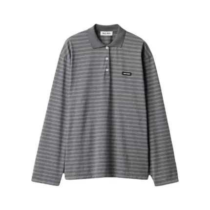 【現貨】M1U M1U 25FW 繆繆 刺繡小標logo 條紋 Polo衫長袖T恤 灰色