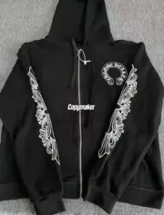【現貨】Chrome Hearts 經典款 馬蹄梵文字母 拉鍊衛衣夾克連帽外套 黑色：圖片 4