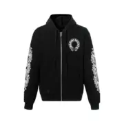 【現貨】Chrome Hearts 經典款 馬蹄梵文字母 拉鍊衛衣夾克連帽外套 黑色：圖片 2