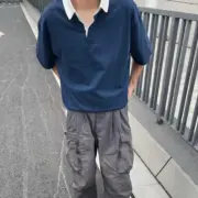 【現貨】BV家 23SS 拼色拼接 素色簡約 重磅高克重 短袖Polo衫T恤 藍色：圖片 5