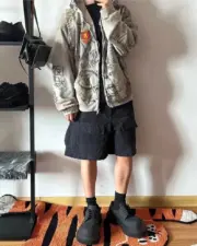 巴黎 BLC 23SS 秀款 水洗做舊 褪色破壞 Cargo多口袋短褲 工裝褲 休閒褲 五分褲：圖片 33