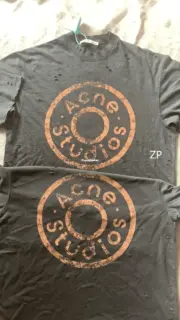 【現貨】Acne Studios 24FW 水洗做舊破壞 大logo 純棉短袖T恤 黑灰色：圖片 7