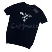 【現貨】【福利回饋】23SS 針織提花 字母logo 羊絨短袖T恤 深藍黑：圖片 4