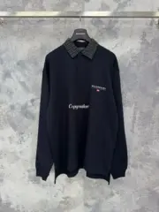 【預售】巴黎 BLC 25SS logo刺繡 拼接格紋素色簡約 Polo衫 長袖T恤：圖片 9