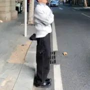 【預售】PRA 24FW 素色簡約 三角標小logo 水洗黑棕色 牛仔褲工裝褲長褲 絲光長絨棉：圖片 6