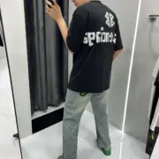 【現貨】巴黎 BLC 24SS 秀款 膠帶 繃帶logo 水洗做舊 破壞 短袖T恤 黑色：圖片 4