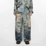 【現貨】Acne Studios 25SS 破洞撕裂錯覺噴墨baggy 3D印花 直筒牛仔褲長褲工裝褲 2023M：圖片 2