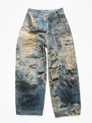 【現貨】Acne Studios 25SS 破洞撕裂錯覺噴墨baggy 3D印花 直筒牛仔褲長褲工裝褲 2023M：圖片 6