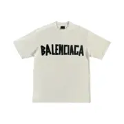 巴黎 BLC 24SS 秀款 膠帶 繃帶logo 水洗做舊 破壞 短袖T恤 石灰白