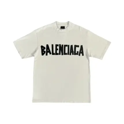 巴黎 BLC 24SS 秀款 膠帶 繃帶logo 水洗做舊 破壞 短袖T恤 石灰白