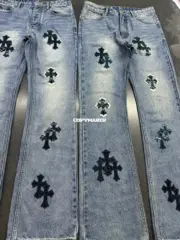 【現貨】CHROME HEARTS x Levi’s 克羅心 洛杉磯限定 星空拼皮十字架 皮標 牛仔褲直筒褲長褲：圖片 3