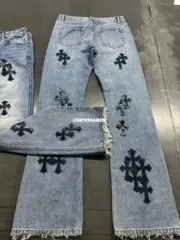 【現貨】CHROME HEARTS x Levi’s 克羅心 洛杉磯限定 星空拼皮十字架 皮標 牛仔褲直筒褲長褲：圖片 4
