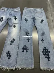 【現貨】CHROME HEARTS x Levi’s 克羅心 洛杉磯限定 星空拼皮十字架 皮標 牛仔褲直筒褲長褲：圖片 5