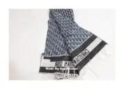 D1OR 滿印logo 雙面字母 經典款 純羊絨 圍巾 披肩 藍色/灰色：圖片 10