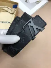 1V 21FW 經典老花  滿版Logo 黑色全黑黑魂 牛皮真皮皮帶 腰帶 M0449U：圖片 5