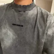 【預售】巴黎 BLC 23SS 胸口刺繡 背後大logo 重工破壞潑墨水洗 短袖T恤 水洗灰：圖片 7