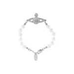 【現貨】Viv1enne Westwood Lucrece 帶鑽星球浮雕別針 珍珠手鍊手環 黃銅