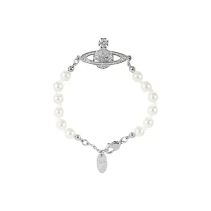 【現貨】Viv1enne Westwood Lucrece 帶鑽星球浮雕別針 珍珠手鍊手環 黃銅