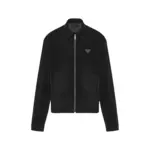 【預售】【原廠】PRA 25SS 天鵝絨 原廠三角標logo 簡約 拉鍊夾克外套 黑色 短寬版型