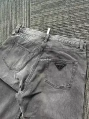 PRA 24SS 素色簡約 三角標小logo 水洗黑灰色 牛仔褲工裝褲長褲 賽絡紡面料：圖片 13