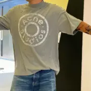 【現貨】Acne Studios 24FW 水洗做舊破壞 大logo 純棉短袖T恤 苔蘚綠/灰綠：圖片 5