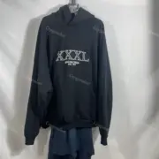 巴黎 BLC 22FW 秀款 XXXL 水洗褪色 下擺內搭 刺繡帽T連帽衛衣 3XL 杰倫同款：圖片 12