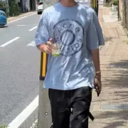 【預售】Acne Studios 24FW 水洗做舊破壞 大logo 純棉短袖T恤 天藍淺藍：圖片 4