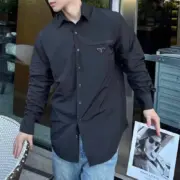 【現貨】【全套包裝】PRA 24FW 簡約素色 三角標logo 長袖襯衫夾克 黑色：圖片 3