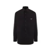 【現貨】【全套包裝】PRA 24FW 簡約素色 三角標logo 長袖襯衫夾克 黑色