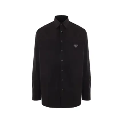 【現貨】【全套包裝】PRA 24FW 簡約素色 三角標logo 長袖襯衫夾克 黑色