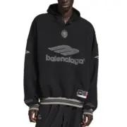 【現貨】巴黎 BLC 25FW Football 3B刺繡 水洗帽T連帽衛衣帽衫 黑色：圖片 3