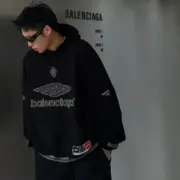 【現貨】巴黎 BLC 25FW Football 3B刺繡 水洗帽T連帽衛衣帽衫 黑色：圖片 5